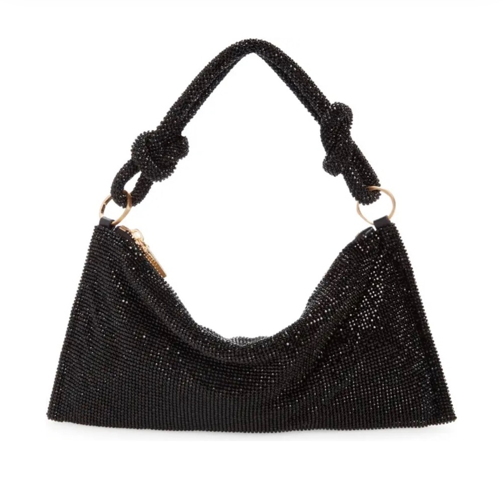 Black Knotted Rhinestone Metal Mesh Sling Evening Bag NWOT
